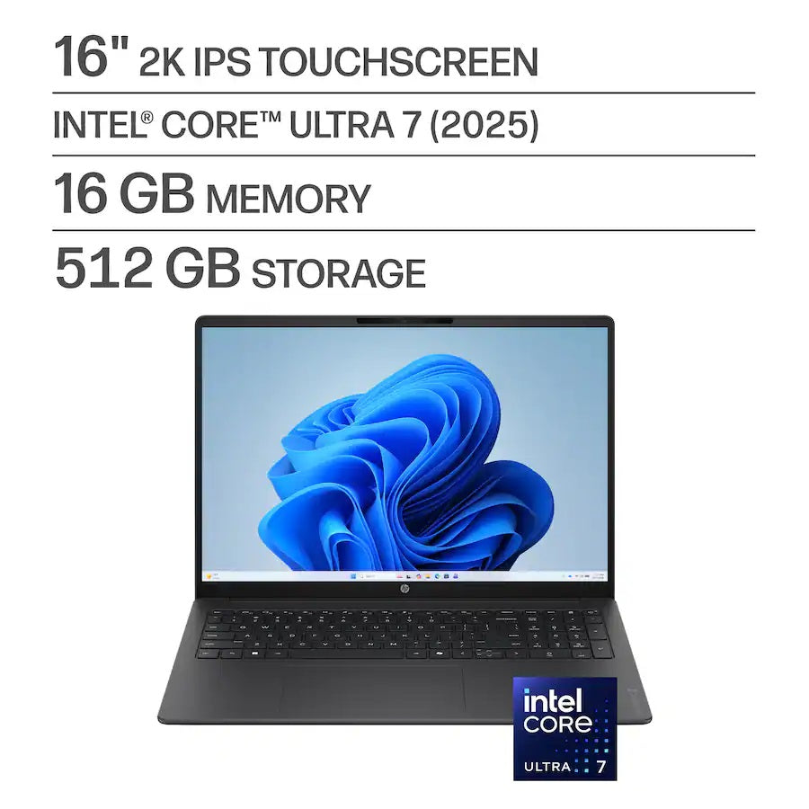 HP OmniBook 3 16" 2K Touchscreen Laptop Intel Core Ultra 7 255U 512GB SSD 16GB RAM W11, Mica Silver