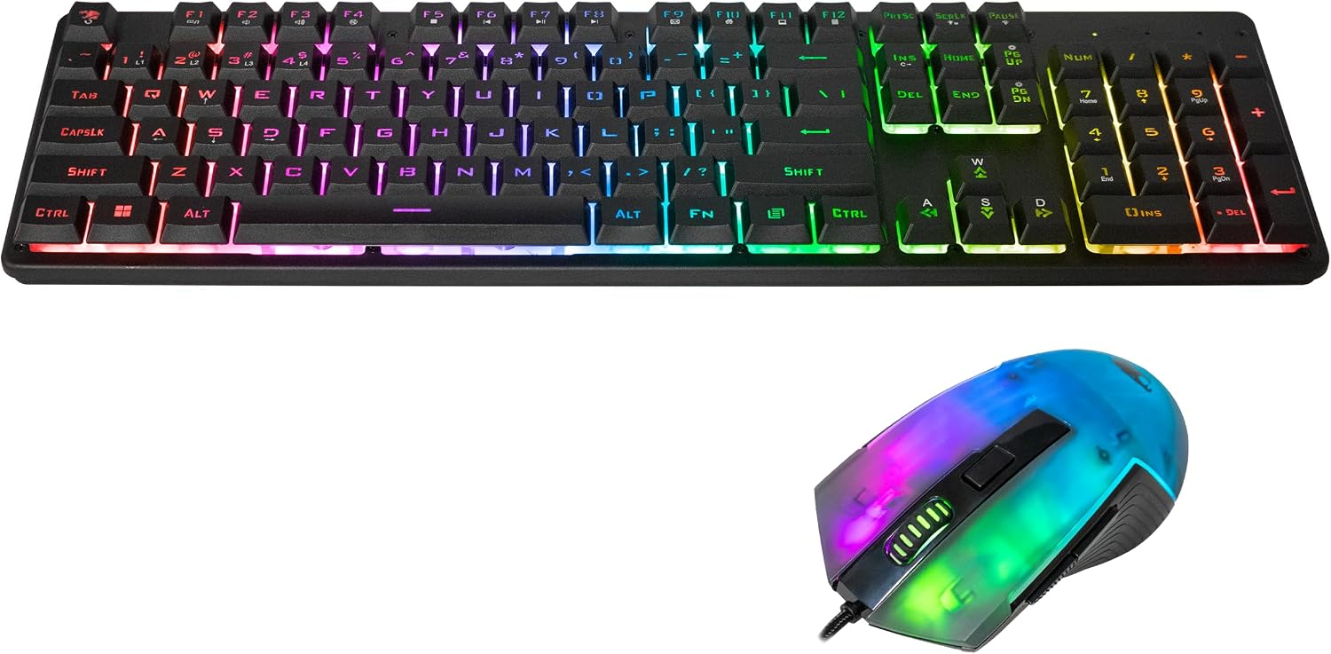 iBuyPower Chimera KM7 Full-Size Wired Membrane RGB Keyboard and Optical Mouse Bundle, Black