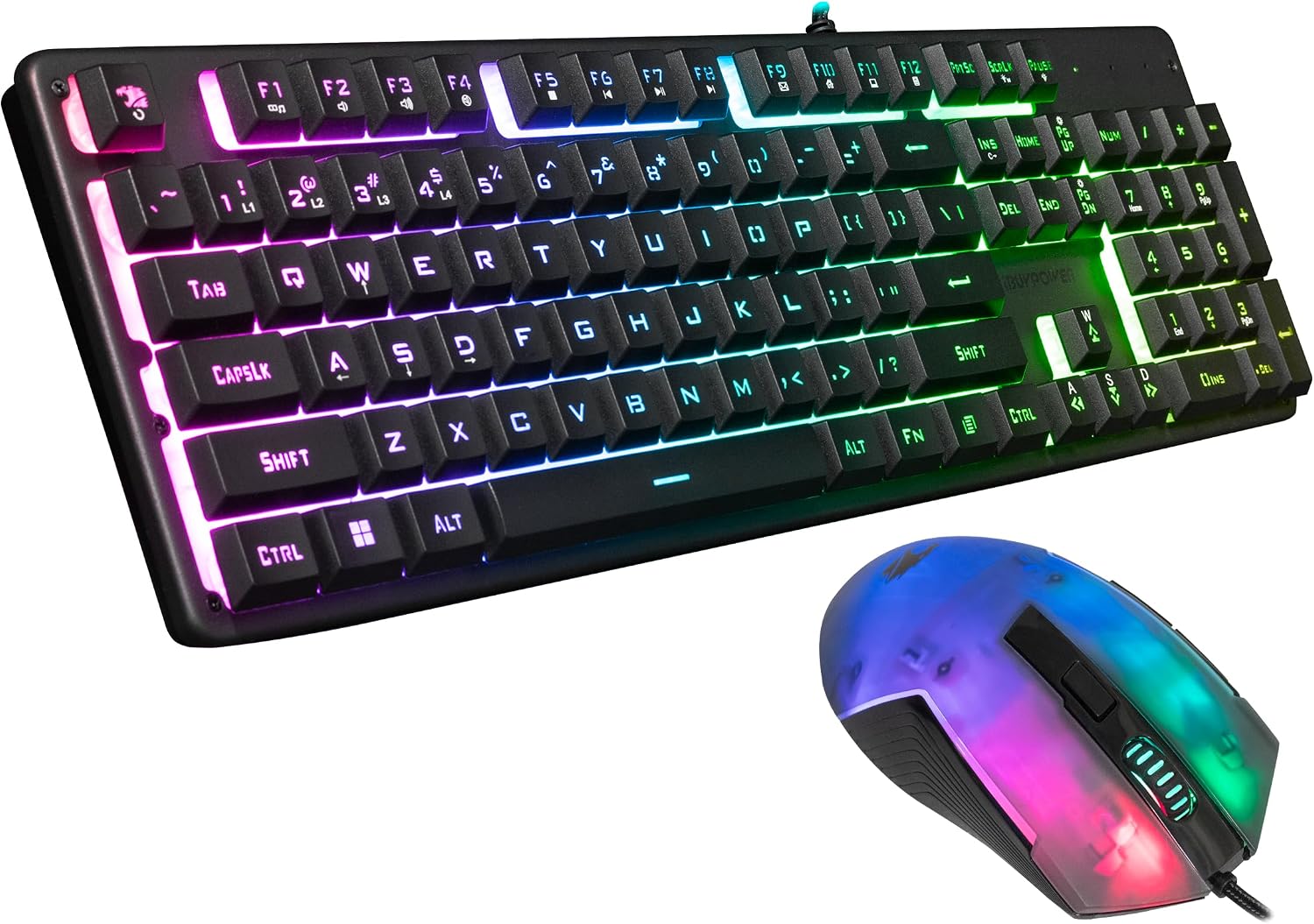 iBuyPower Chimera KM7 Full-Size Wired Membrane RGB Keyboard and Optical Mouse Bundle, Black